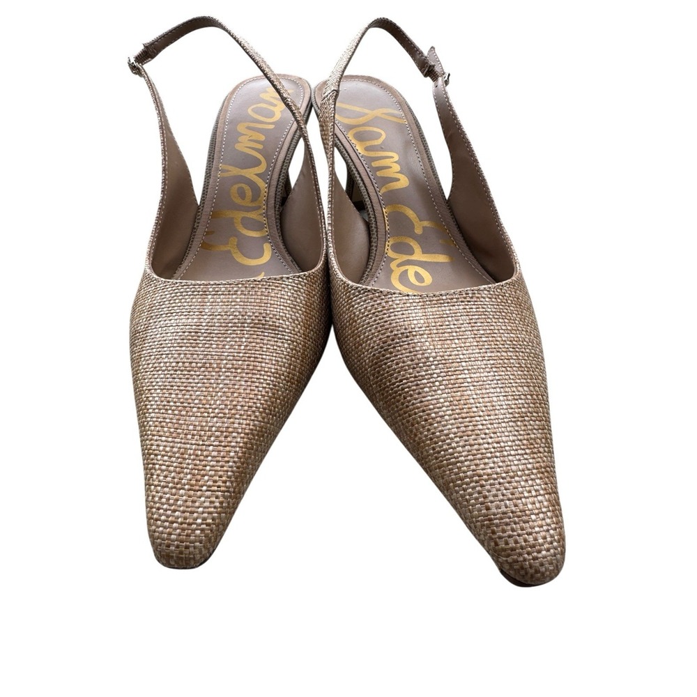Sam Edelman Bianka Womens 9.5 Woven Raffia Slingback Pumps Tan Pointed Toe